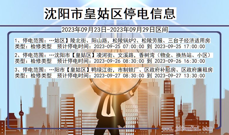 沈阳皇姑停电通知 辽宁省沈阳皇姑停电通知