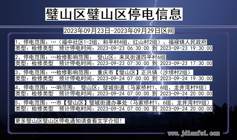 重庆市璧山区璧山停电通知