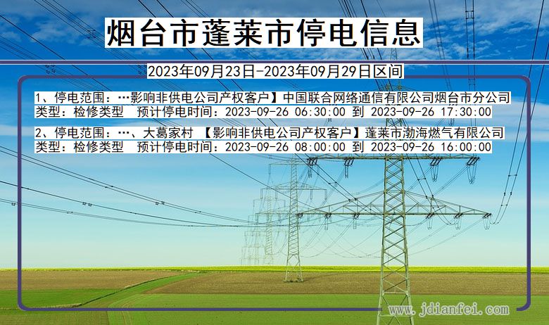 山东省烟台蓬莱停电通知