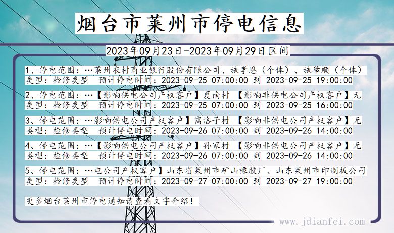 莱州2023年09月23日后停电通知查询_烟台莱州停电通知