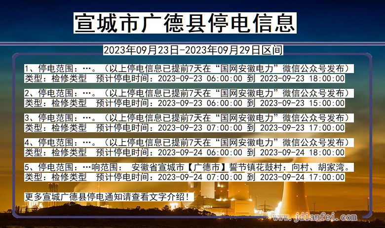 安徽省宣城广德停电通知