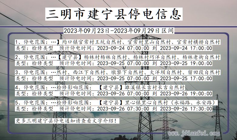 三明建宁2023年09月23日以后的停电通知查询_建宁停电通知