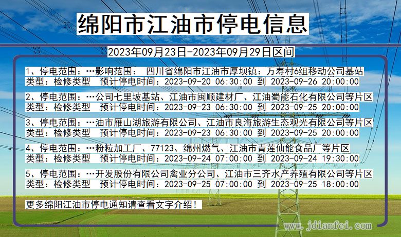 四川省绵阳江油停电通知