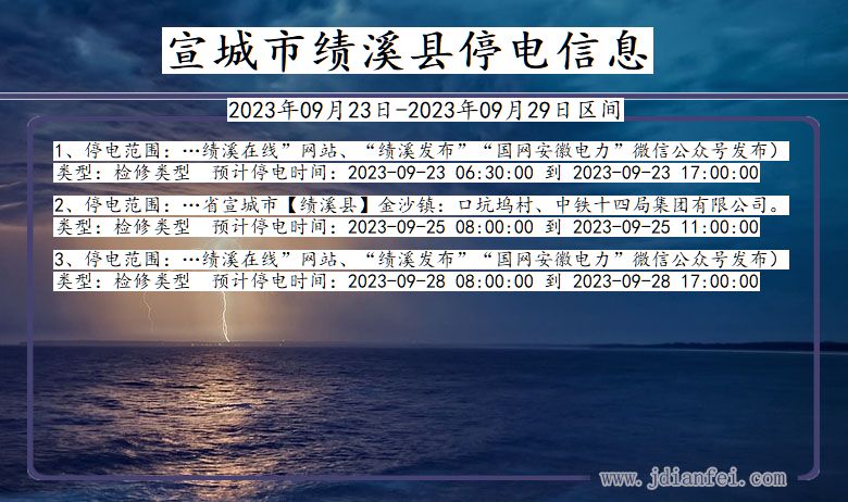 安徽省宣城绩溪停电通知