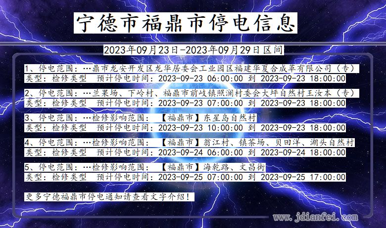 福建省宁德福鼎停电通知