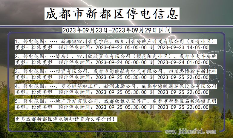 四川省成都新都停电通知