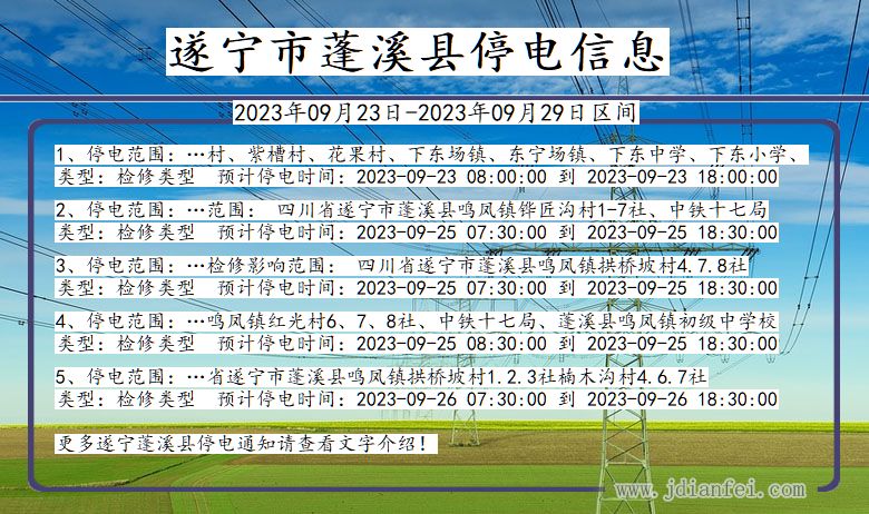 四川省遂宁蓬溪停电通知