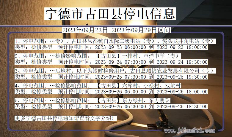 福建省宁德古田停电通知