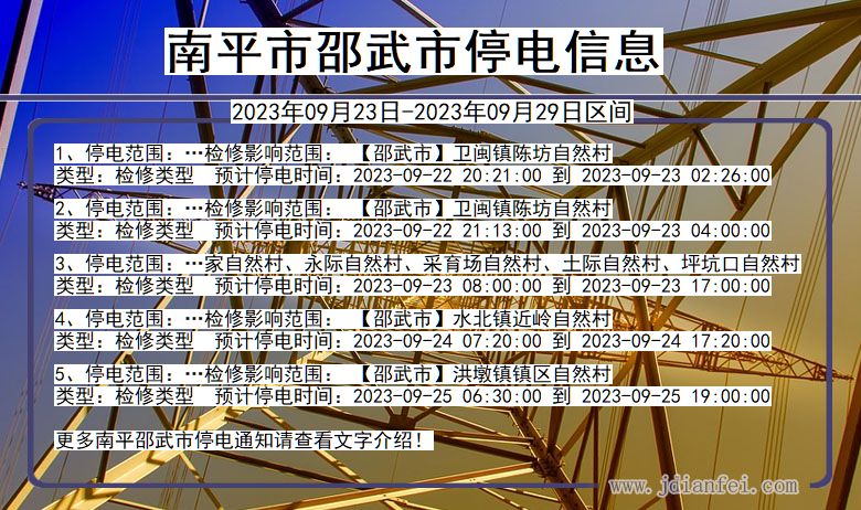 福建省南平邵武停电通知