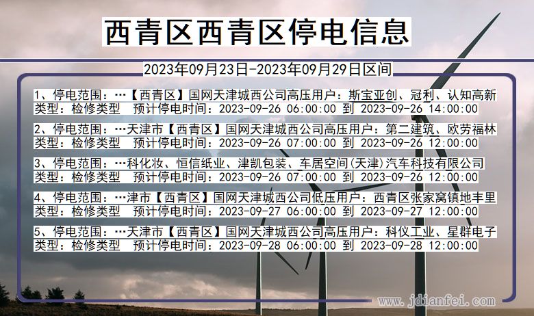 天津市西青区西青停电通知