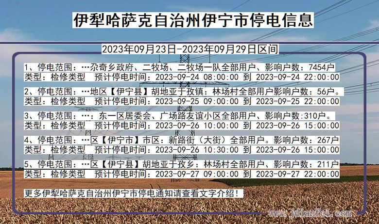 新疆维吾尔自治区伊犁哈萨克自治州伊宁停电通知