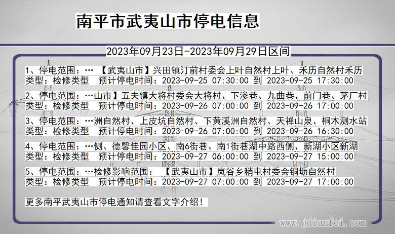 福建省南平武夷山停电通知