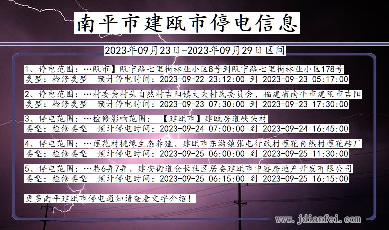 福建省南平建瓯停电通知