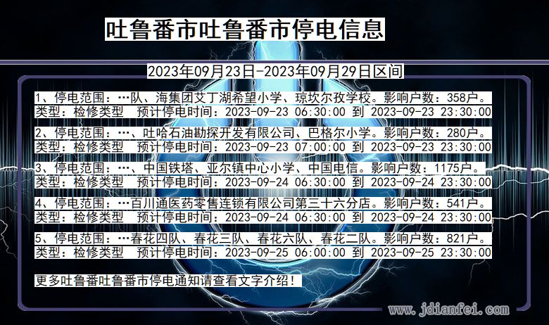 新疆维吾尔自治区吐鲁番吐鲁番停电通知