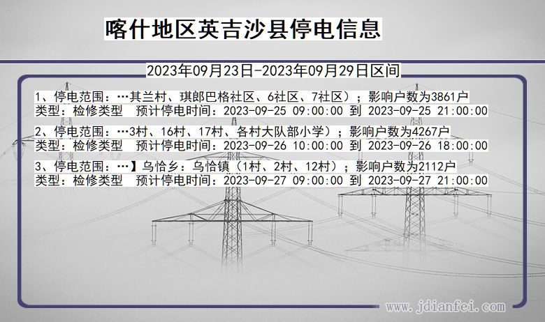 新疆维吾尔自治区喀什地区英吉沙停电通知