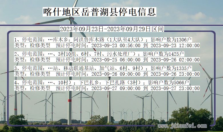 新疆维吾尔自治区喀什地区岳普湖停电通知