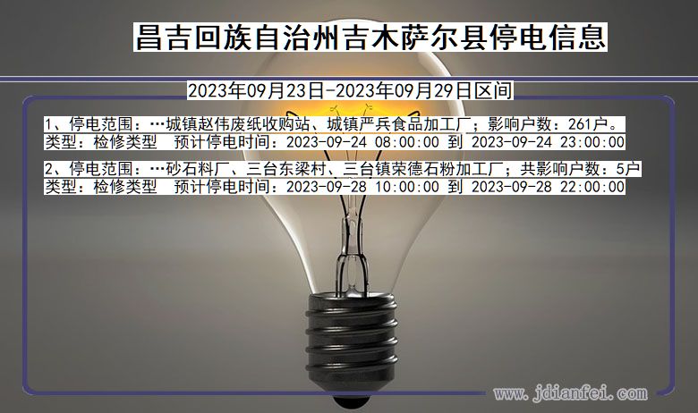 昌吉回族自治州吉木萨尔停电通知 新疆维吾尔自治区昌吉回族自治州吉木萨尔停电通知