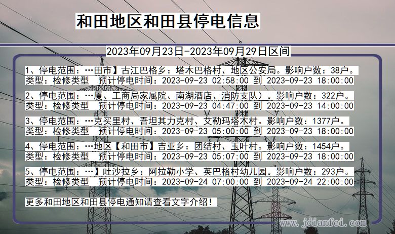 新疆维吾尔自治区和田地区和田停电通知