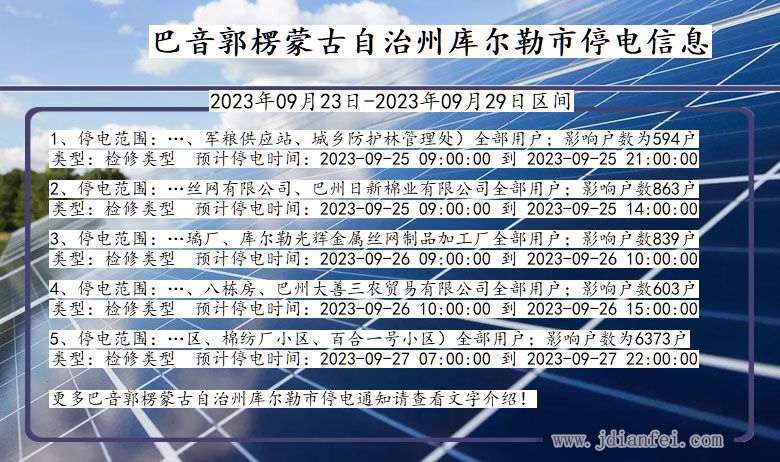 新疆维吾尔自治区巴音郭楞蒙古自治州库尔勒停电通知