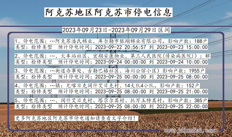 阿克苏地区阿克苏停电通知 新疆维吾尔自治区阿克苏地区阿克苏停电通知