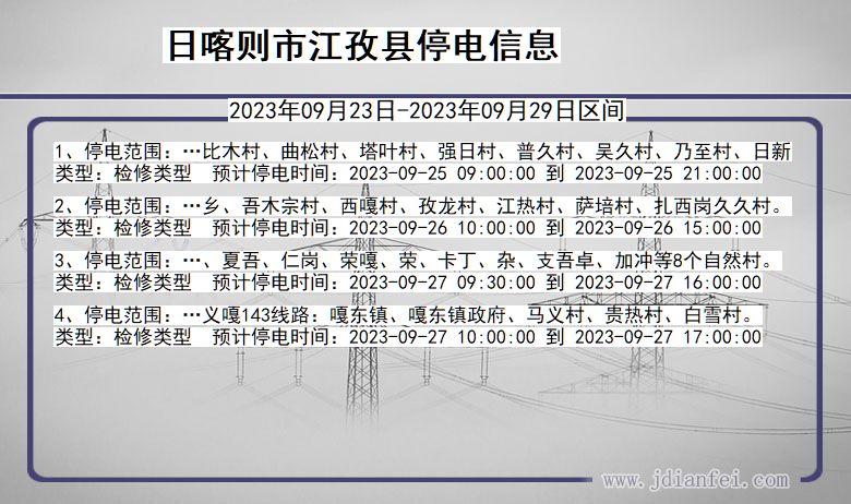 西藏自治区日喀则江孜停电通知