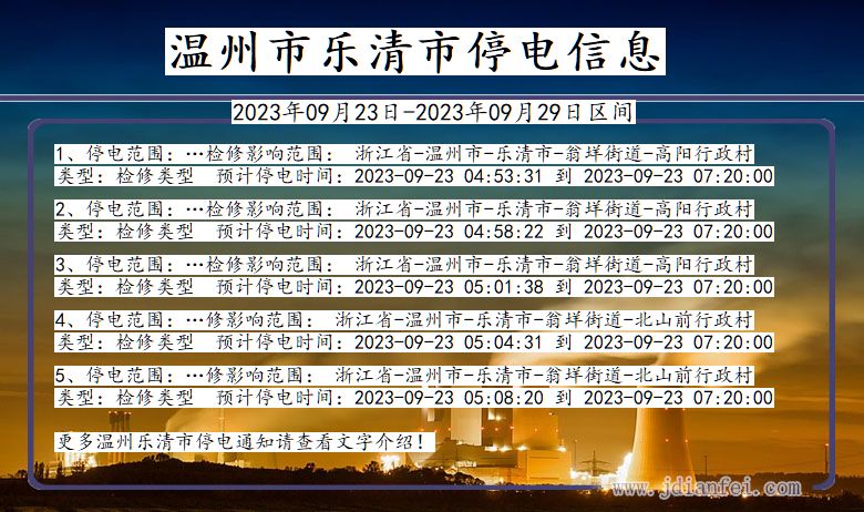 浙江省温州乐清停电通知