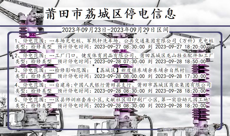 福建省莆田荔城停电通知
