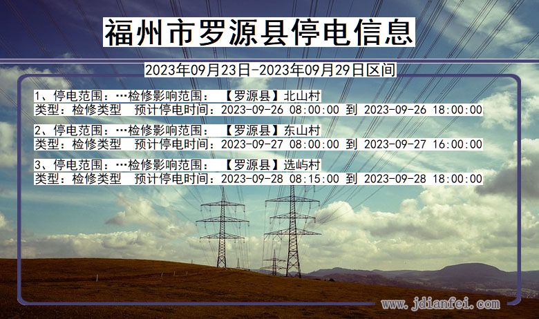 福建省福州罗源停电通知