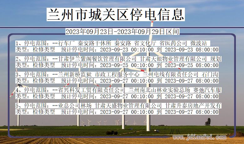 甘肃省兰州城关停电通知