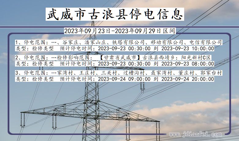 甘肃省武威古浪停电通知