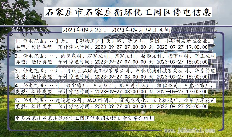 河北省石家庄石家庄循环化工园停电通知