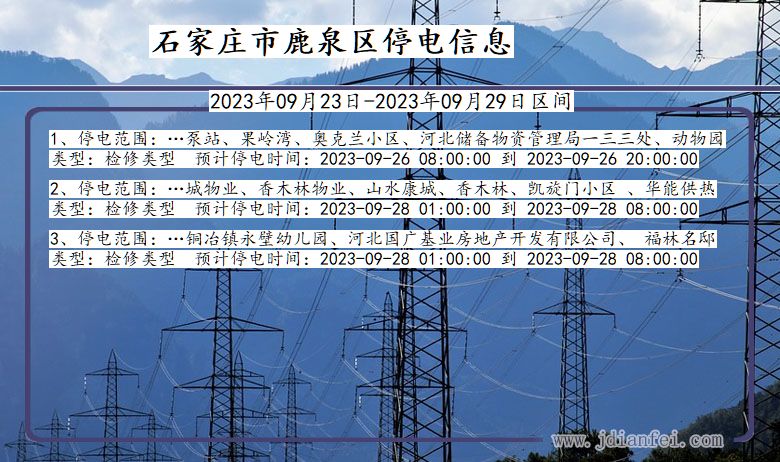 河北省石家庄鹿泉停电通知