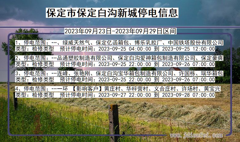 河北省保定保定白沟新城停电通知