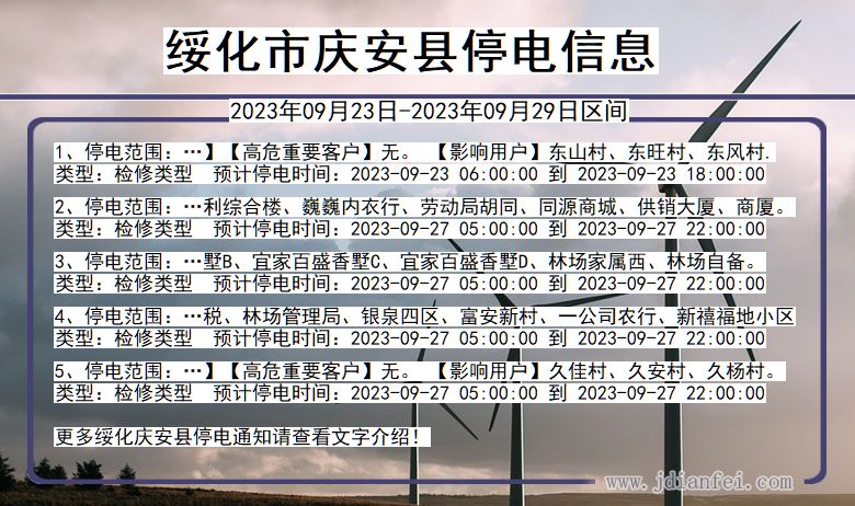 黑龙江省绥化庆安停电通知