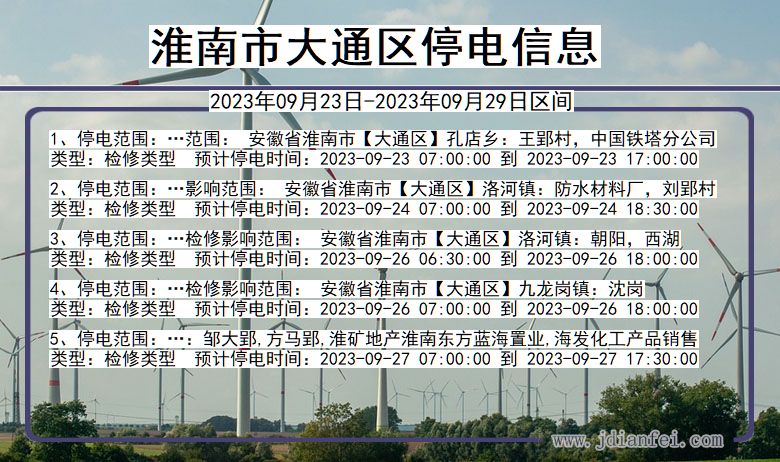淮南大通2023年09月23日以后的停电通知查询_大通停电通知