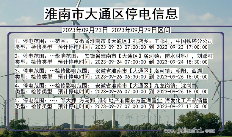 安徽省淮南大通停电通知