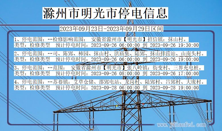 安徽省滁州明光停电通知