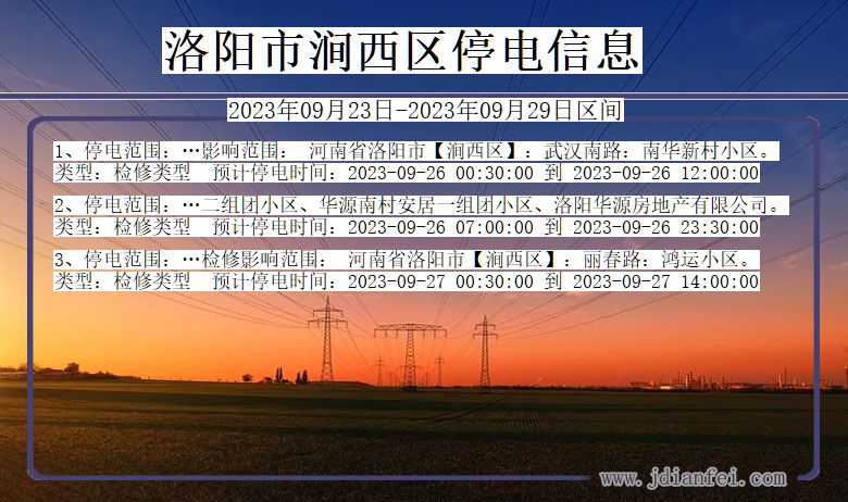 河南省洛阳涧西停电通知