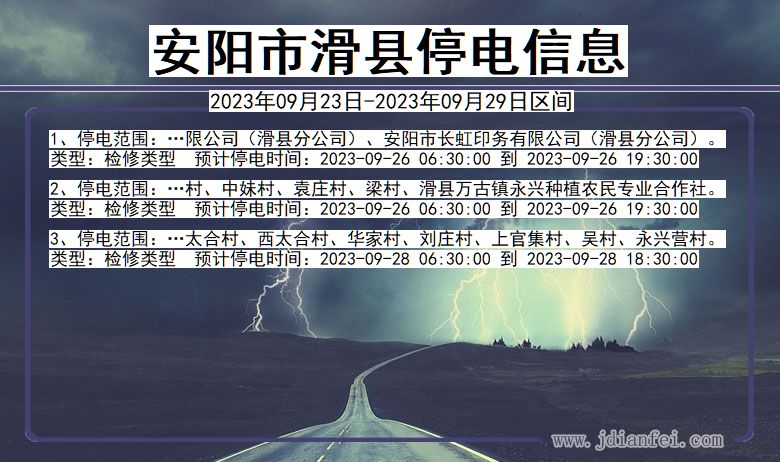 安阳滑县停电查询_2023年09月23日以后停电通知