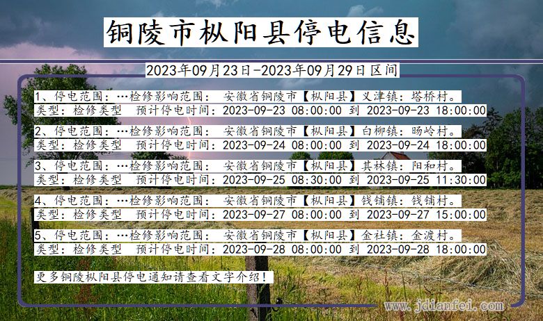 安徽省铜陵枞阳停电通知