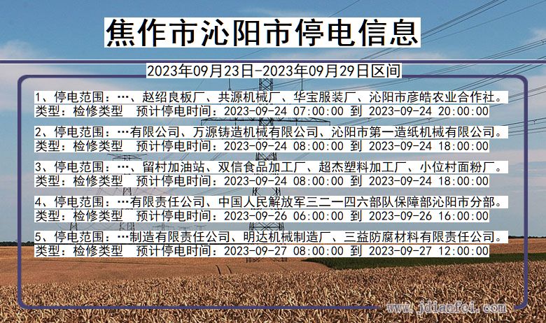 沁阳2023年09月23日以后停电通知查询_沁阳停电通知公告