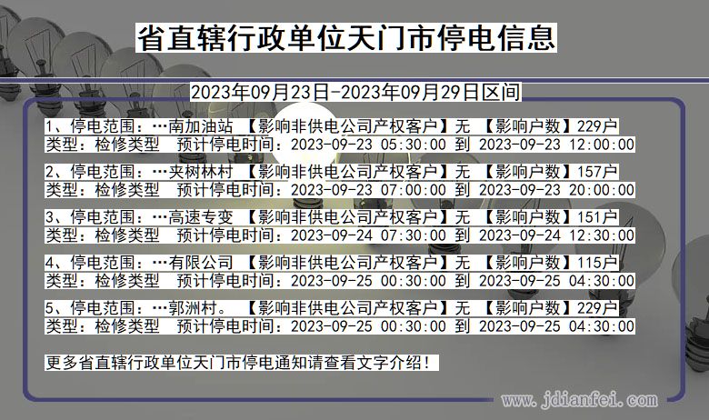 湖北省省直辖行政单位天门停电通知