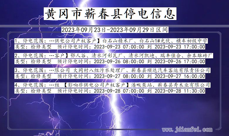 湖北省黄冈蕲春停电通知