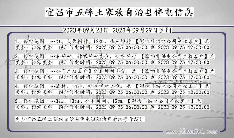 湖北省宜昌五峰土家族自治停电通知