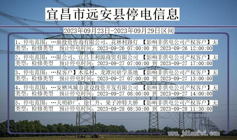 湖北省宜昌远安停电通知