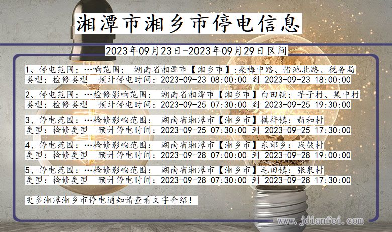 湘潭湘乡停电_湘乡2023年09月23日至今日停电通知查询