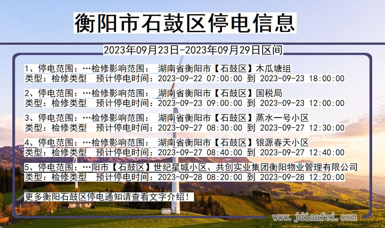 石鼓停电查询_2023年09月23日后衡阳石鼓停电通知