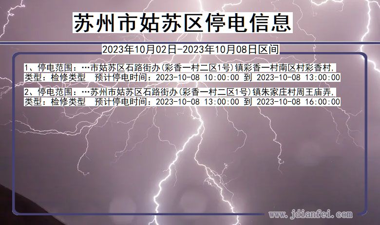 江苏省苏州姑苏停电通知