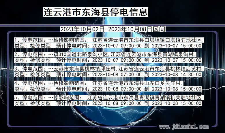 江苏省连云港东海停电通知