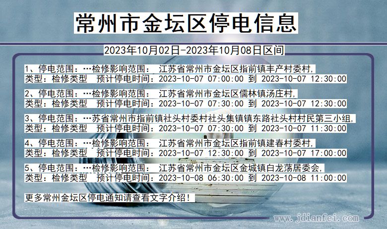 江苏省常州金坛停电通知